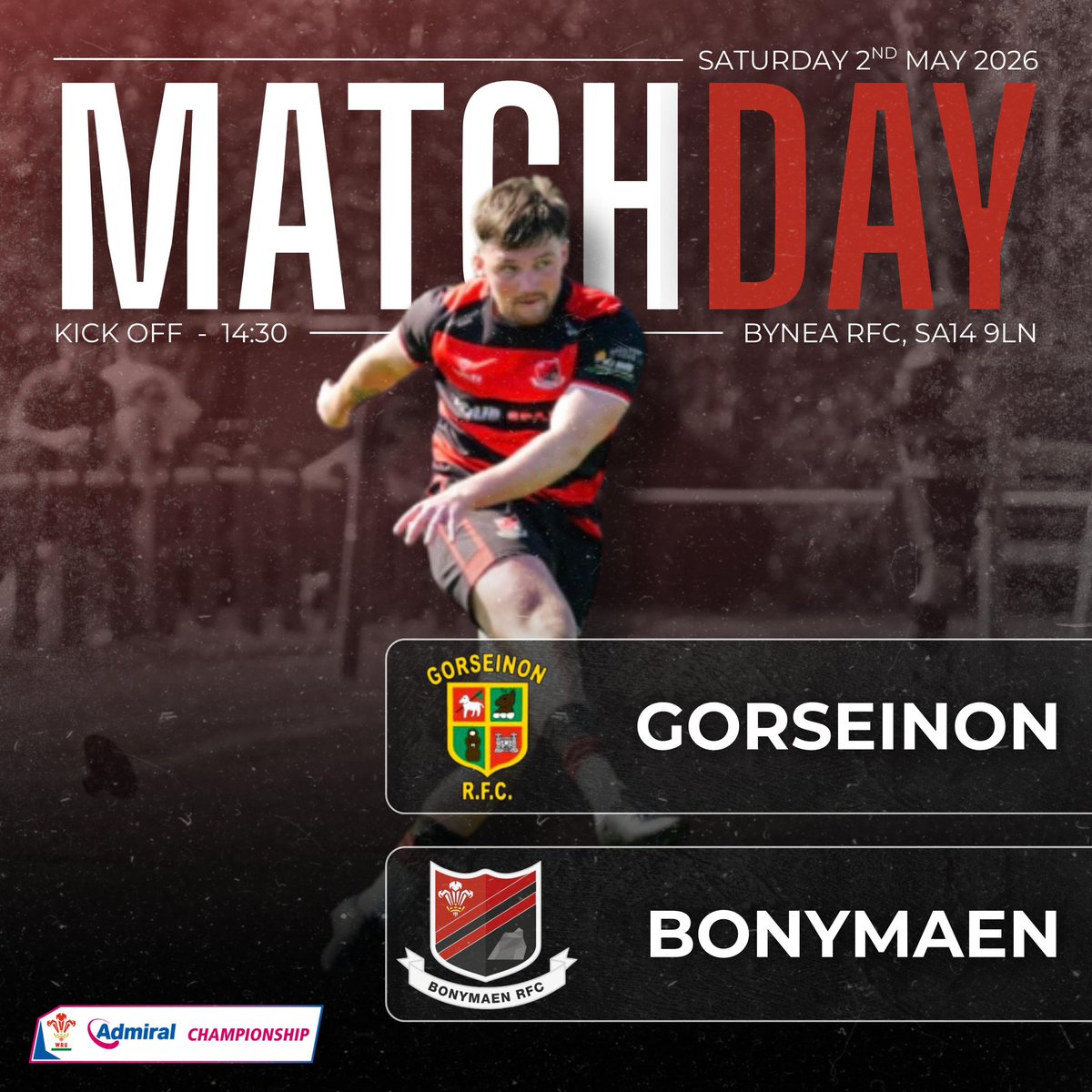 Bonymaenrugby's tweet photo. Match Day 🏉

📍Bynea RFC, SA14 9LN
⏰ 14:30
🆚 Gorseinon
🏆 Admiral Championship West 

#UppaMaen #WRUcommunity https://t.co/sJ3Of4M1lL