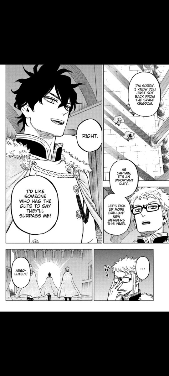 LiebeDevilUnion's tweet photo. I'm curious how long Yuno stays at the Spade Kingdom. Is there a confirmation that Klaus is the vice captain or someone else or not. That also goes for the Black Bulls or is Vanessa the Vice captain? #BlackClover https://t.co/vCViu5sYWw