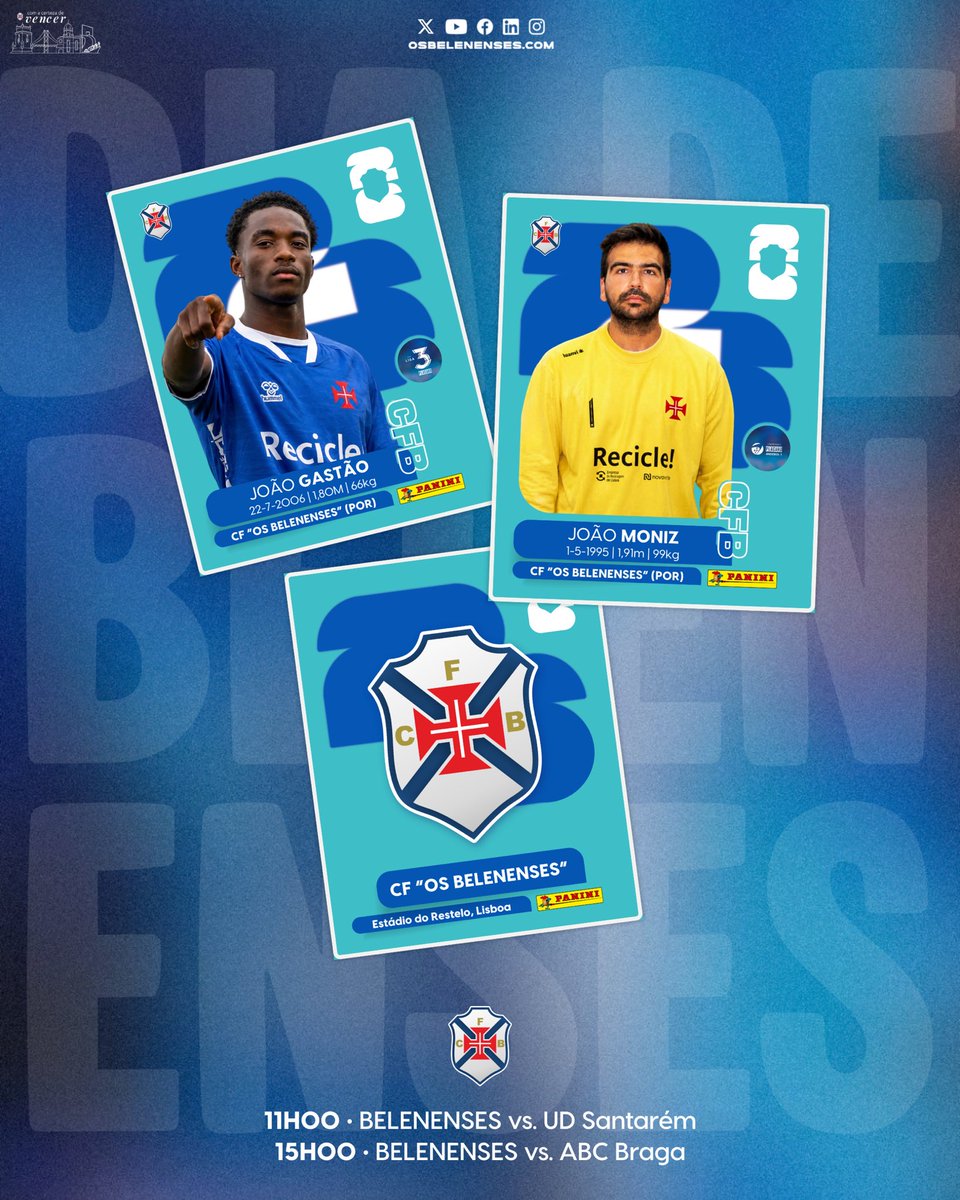 CFosBelenenses's tweet photo. 🔛 𝐄́ 𝐃𝐈𝐀 𝐃𝐄 𝐁𝐄𝐋𝐄𝐍𝐄𝐍𝐒𝐄𝐒!

🔹 11h00 • Futebol 🆚 UD Santarém
🏆 @liga3fpf, Fase de Subida, 12ª Jornada
📌 Estádio do Restelo

🔹 15h00 • Andebol 🆚 ABC
🏆 #Andebol 1, Grupo B, 4ª Jornada
📌 Pavilhão Acácio Rosa

Juntos, #ComACertezaDeVencer! 💙🙌 #tweetpastel https://t.co/Bf1mtONMxq