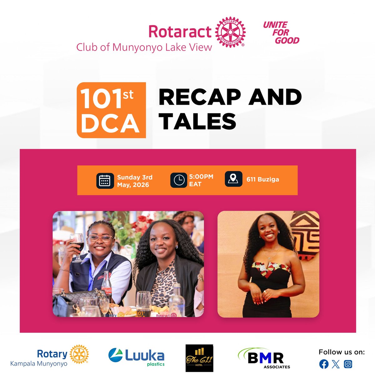 LakeviewRac's tweet image. ✨ Join the Rotaract Club of Munyonyo Lake View for an exciting evening of reflection, connection, and inspiration!
🎉 101st DCA – Recap &amp;amp; Tales
Let’s relive the highlights, share unforgettable moments, and celebrate the impact we’ve made together.
📅 Sunday, 3rd May 2026