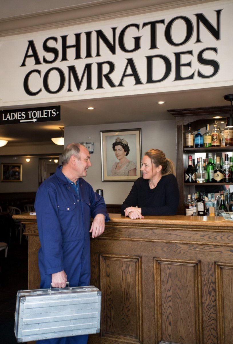 northumbriana's tweet photo. My favourite Ashington gag: 
A sparky turns up at a clurrb in Ashington and asks the barmaid where the mains are. 
“Tha just doon there past the ladies.” ⚡️ https://t.co/tuQVKzwe4E
