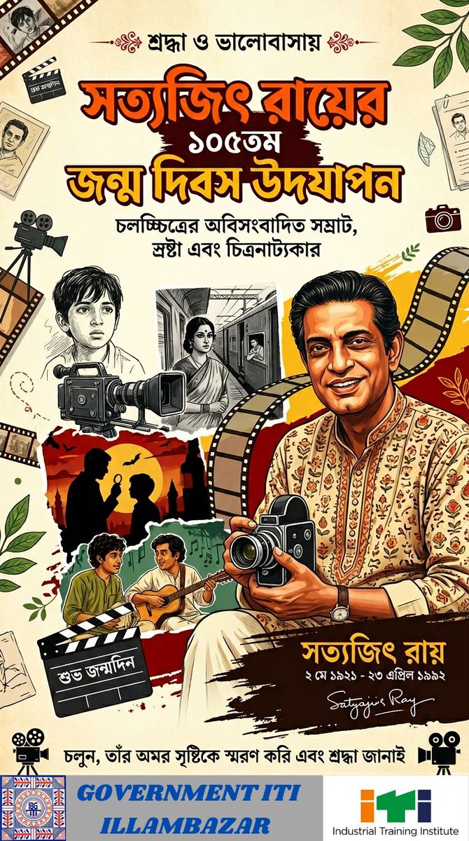 ItiIllambazar's tweet image. 🎬 শ্রদ্ধাঞ্জলি মহান স্রষ্টাকে,চলচ্চিত্রের ভাষাকে বিশ্বদরবারে পৌঁছে দেওয়া কিংবদন্তি সত্যজিৎ রায়-এর ১০৫তম জন্মবার্ষিকীতে গভীর শ্রদ্ধা ও ভালোবাসা।তাঁর সৃষ্টির প্রতিটি ফ্রেম আমাদের অনুপ্রাণিত করে।আজ তাঁর এই বিশেষ দিনে,আমরা স্মরণ করি তাঁর অমর অবদান। #highlight #follower #everyone
