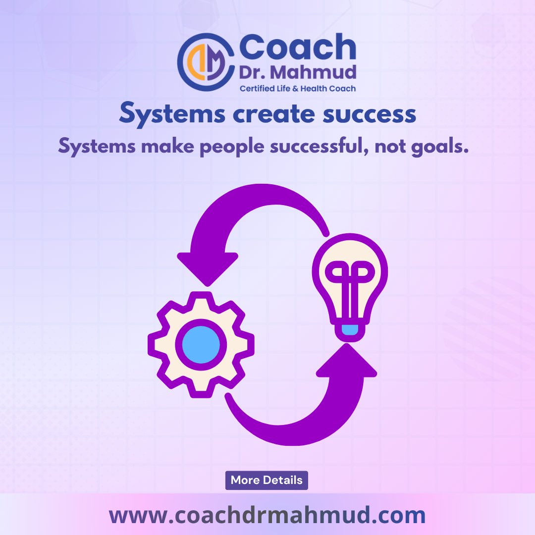 coachdrmahmud's tweet image. Systems Create Success ⚙️

Goals set direction, but systems create results. Many people set goals and still fail—not because the goal is wrong, but because the system is missing 

📲 +8801771073876
🌐 coachdrmahmud.com

#coachdrmahmud #mindsetcoach #lifecoach #lifedecisions