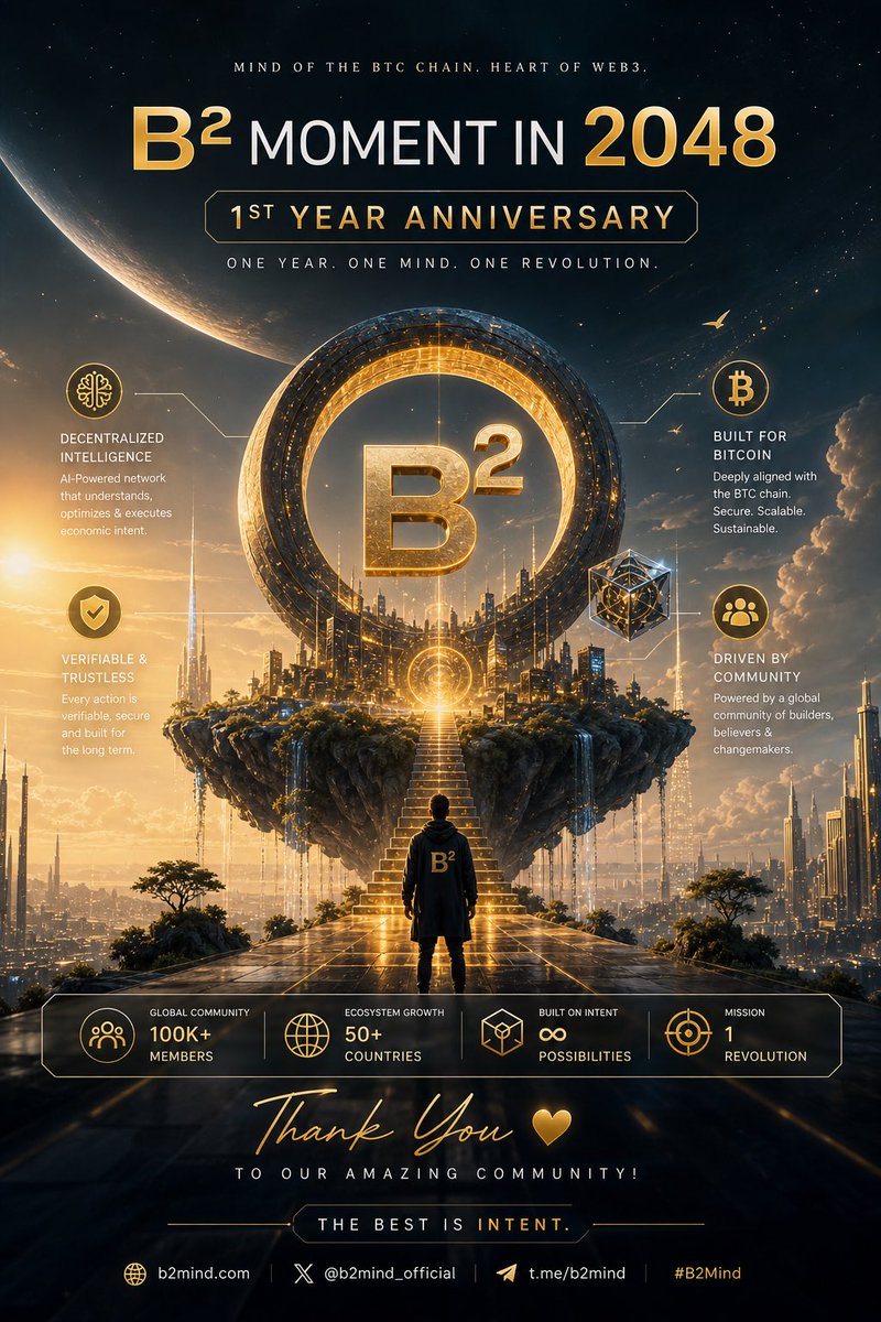 OpeyemiThe's tweet photo. As we celebrate the 1st year anniversary, this milestone reflects not just growth, but the activation of a truly intelligent ecosystem. B² Moment in 2048 is more than a celebration—it is the beginning of an infinite future powered by intent. #B2Anniversary @BSquaredNetwork https://t.co/BCCiFtrqF0