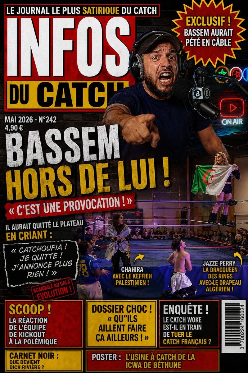 infosducatch's tweet photo. 🚨 Polémique XXL, tensions en coulisses et catch français sous pression.
Entre clashs, prises de position et scandale au gala, rien ne va plus.
Wokisme ou réalité du terrain ? Y’a débat… yalla, ça chauffe dans le catch.
🗞️ INFOS DU CATCH #242 — le numéro qui met le feu. https://t.co/k0Id0bGNgE