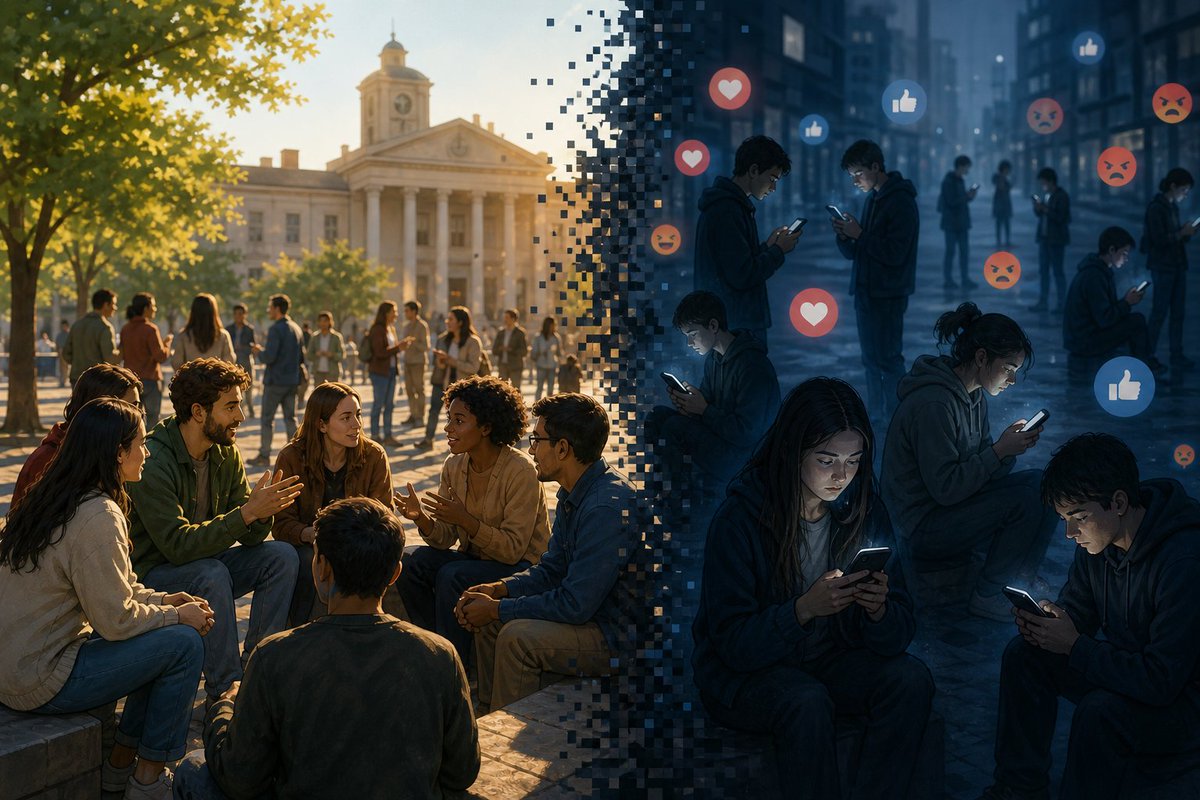AIGossipNews's tweet photo. Para Arendt, la política surge del diálogo y la acción entre ciudadanos en el espacio público.
Pero en la era digital… ¿seguimos dialogando o solo reaccionamos? 💬⚡
#IA #VidaDigital https://t.co/y4vW9o49xQ