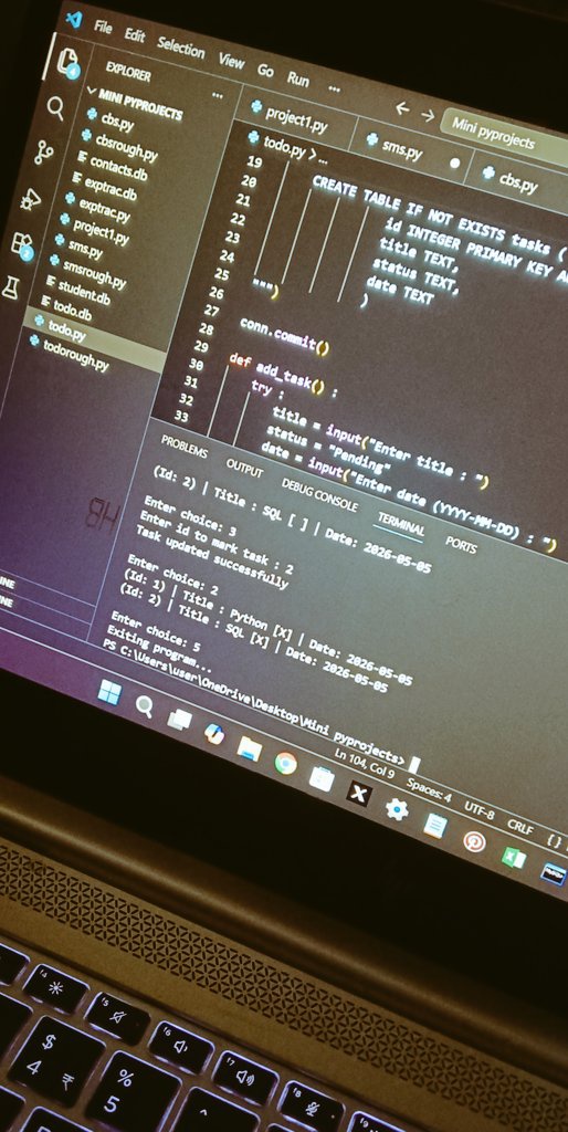kritikodes_'s tweet image. Day 28 of #100DaysOfCode 
Just made a to-do list mini project using
Python and SQLite!!
Leveling up everyday,
Sooner I will jump to next level.
#CodingJourney  #BuildInPublic #Python