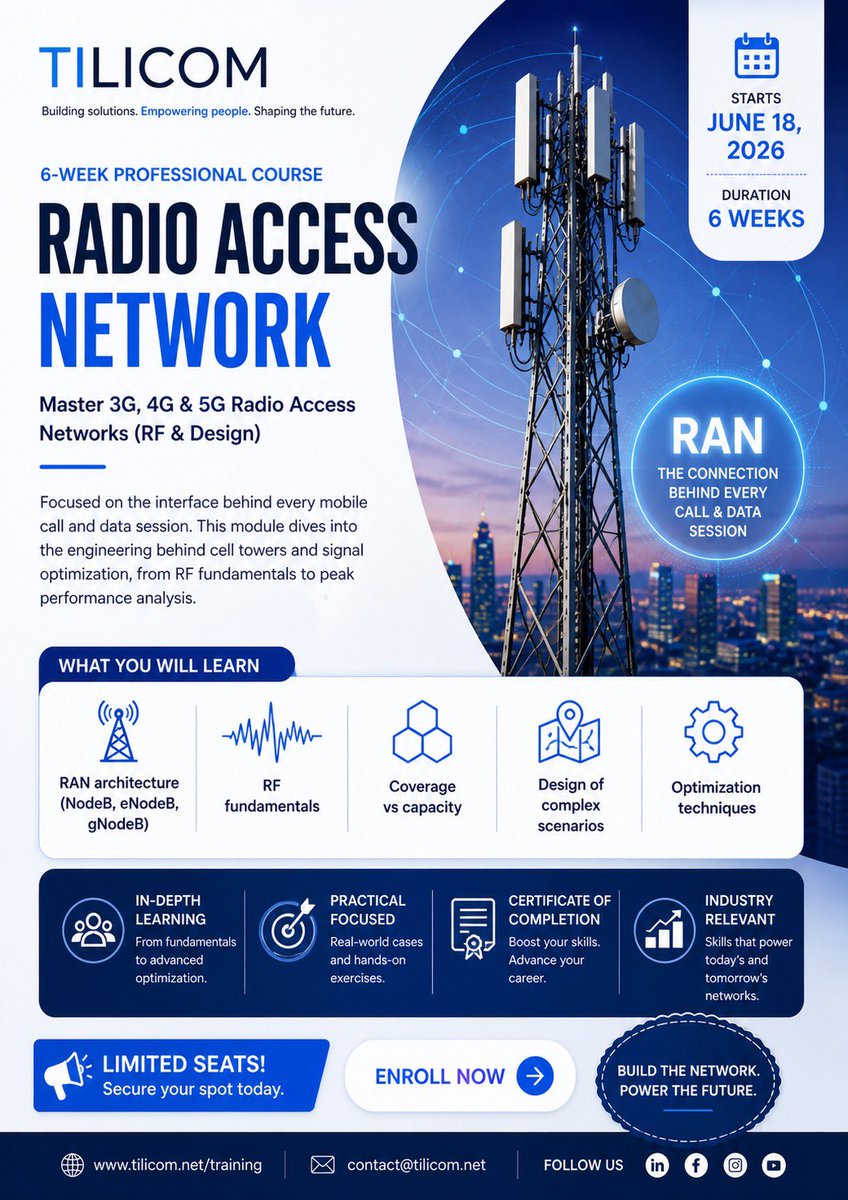 titilopebanjoko's tweet image. I’ve seen what poor training does to talented engineers. I’ve spent 13+ years in the industry.

That’s exactly why I built Tilicom.

If you’re serious about telecom—this is for you.

👉 tilicom.net/training

#Telecom #Telecommunications #5G #NetworkEngineering #RAN