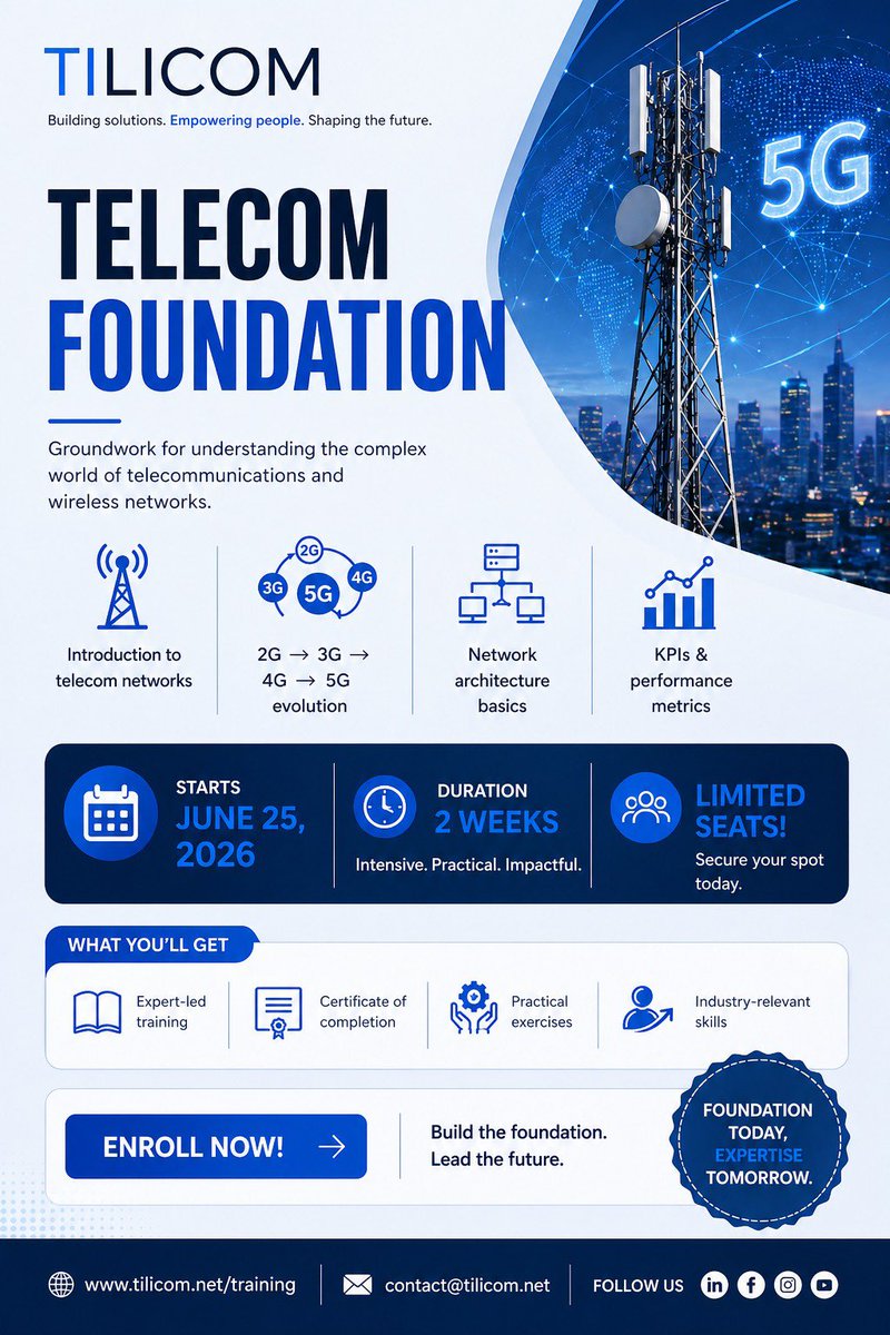 titilopebanjoko's tweet image. I’ve seen what poor training does to talented engineers. I’ve spent 13+ years in the industry.

That’s exactly why I built Tilicom.

If you’re serious about telecom—this is for you.

👉 tilicom.net/training

#Telecom #Telecommunications #5G #NetworkEngineering #RAN