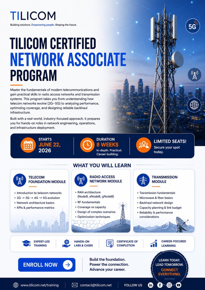 titilopebanjoko's tweet image. I’ve seen what poor training does to talented engineers. I’ve spent 13+ years in the industry.

That’s exactly why I built Tilicom.

If you’re serious about telecom—this is for you.

👉 tilicom.net/training

#Telecom #Telecommunications #5G #NetworkEngineering #RAN