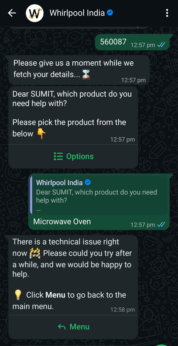 SumitSharma404's tweet photo. @whirlpool_india I have been trying to reach your customer care for the past 3 days regarding a faulty chimney, but I am unable to raise issue through any of your available channels.
Every time I call, the line remains on hold.
Getting attached error for WhatsApp support. https://t.co/DDd6RZhHhA