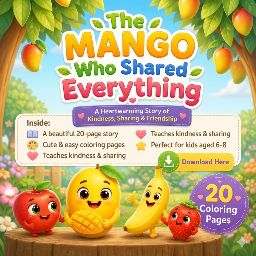 jawed46964's tweet image. A sweet story kids will LOVE 🥭💛

“The Mango Who Shared Everything”
🎨 20 coloring pages
📖 Teaches kindness
👉 Download Here: [kidsactivityworld.gumroad.com/l/the-mango-wh…]
Perfect for kids 6–8!
#KidsBook #ColoringBook #Parenting #Homeschool #Printable #DigitalDownload #KidsActivities  #Gumroad