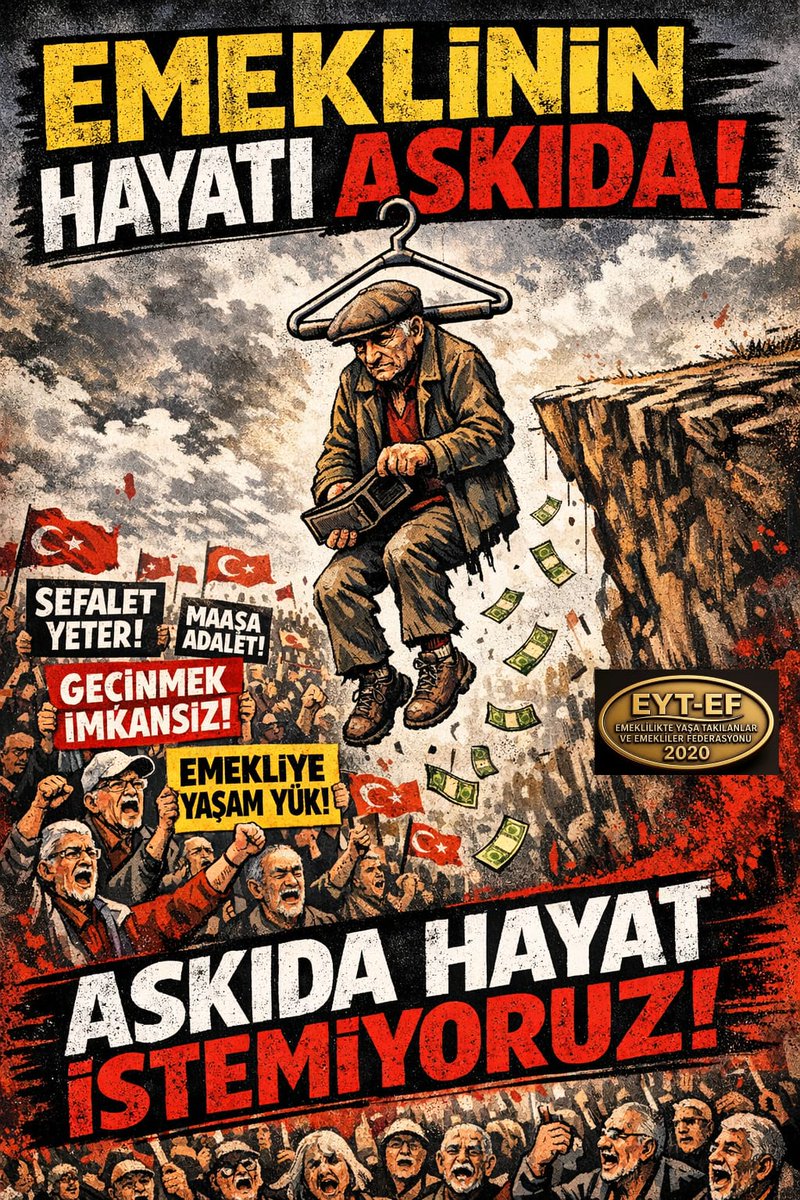kadertahmaz's tweet photo. #EmeklininHayatıAskıda

#Emekli olmak,
Artık dinlenmek değil,
Direnmek demektir!

Bugün geldiğimiz noktada;
Geçim askıda !
Hayat askıda !
Adalet askıda !

Ve o askıdan ilk düşecek olan da;
Bu düzenin kendisi olacaktır!

#5000KısmininHayatıAskıda
@RTErdogan
@isikhanvedat https://t.co/KziDydYk7n