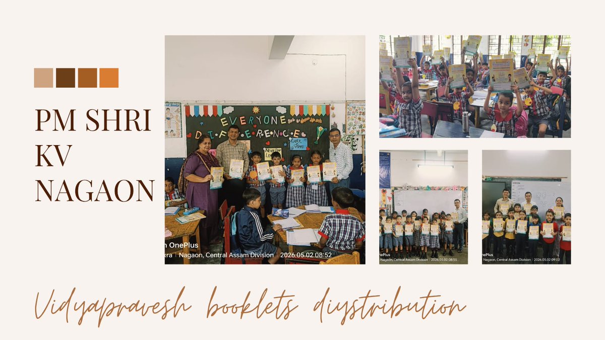 KV_Nagaon's tweet photo. On the occasion of Vidyapravesh booklet distribution to Class 1 students under #PM_SHRI, we reaffirm our commitment to building strong foundational literacy & numeracy.
#VidyapraveshBooklets
#Class1
#NEP2020
#FoundationalStage
#FLN
@GuwahatiKvs
@KVS_HQ
@EduMinOfIndia https://t.co/t08Br2da6t