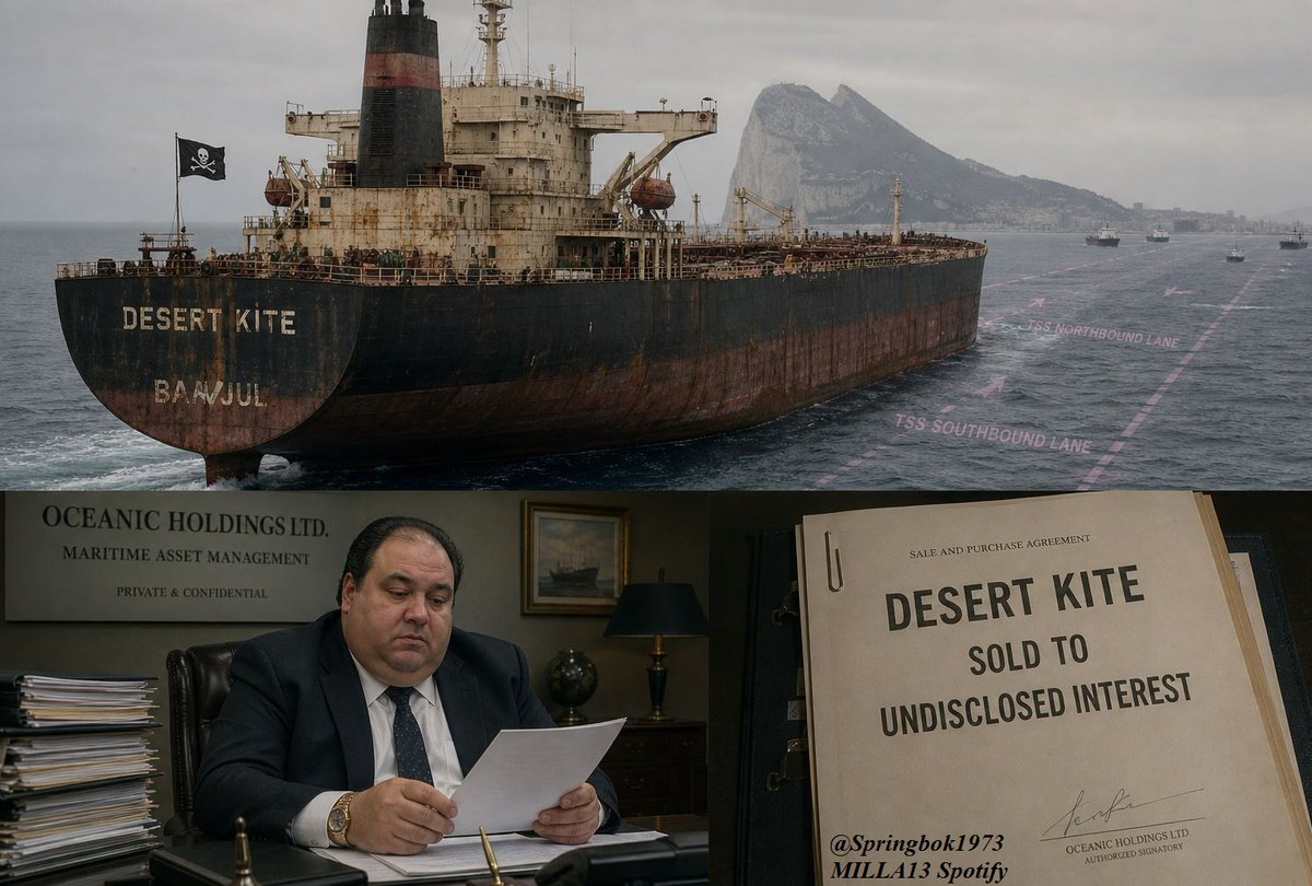 Springbok1973's tweet photo. ¿OTRO PETROLERO FANTASMA SIN BANDERA EN EL ESTRECHO DE GIBRALTAR?

Afirmativo, sí.

Continua la indolencia marítima de España frente al fenómeno flota fantasma. Seguimos jugando a la ruleta rusa.

¿Se violaran, en "paso inocente*", de nuevo, las aguas territoriales de la reserva marina de Alborán?

La madrugada nos dejó el tránsito en la vía septentrional del Traffic Separation Scheme, monitorizado por Tanger...del darkfleet duro M/T DESERT KITE 🇬🇲 🏴‍☠️, IMO 9235725, bandera falsa de THE GAMBIA...otro más.

*Sancionado por EU & UK (OFSI).

Estamos ante lo que se denomina un killer, una bomba de relojería medioambiental.

¿Quien es su owner - commercial owner - charterer? 

No se sabe realmente. El buque lleva con bandera falsa, o sin ella, desde Dic 2024...En algún momento Banjul, por las presiones internacionales, debió de retirarle el registro, pero vuelve a ondearlo.

Desde junio 2025 es operado por una sociedad opaca, lo que se denomina SOLD UNDISCLOSED INTEREST. 

¿Y eso que significa?

Grosso modo, el estado ribereño al que le toque el gordo, que se prepare para cobrar 0.0 dolares de indemnización por el supuesto owner del buque; en otras palabras, no habrá a quien reclamar. 

¿Les suena a Prestige? Afirmativo. 

España jugando a la ruleta rusa de los petroleros fantasma...

España ya tuvo "suerte" con el casi - accidente del petrolero M/T CHARIOT TIDE 🇲🇿🏴‍☠️, un tanker de productos refinados, que se habrían evaporado. Este buque lleva fuel pesado - crudo, con una densidad media de  .9XX grs/cm3...esto sería otra historia totalmente distinta en caso de una marea negra. 

¿Se hace una labor de inteligencia naval para recopilar información de estos tránsitos y adelantarse a un suceso?

¿Hay ya procedimientos listos?

...

Mi análisis para @Splash_247 & @elmundoes 

https://t.co/GNV3KpO0RB
https://t.co/2PAhpQLLKb

En #MILLA13 Spotify se los cuento.

https://t.co/eSGR2tkEu7

Tránsito previo de otro petrolero fantasma.

https://t.co/69457vpJyy

#TANKERWARS #DarkFleet #FlotaFantasma #Gibraltar #Tanger #Chapapote caso #ChariotTide #Deyna #Grinch #Grif #Guanyin #Mooni #Agate y una larga lista... @will_pulido @REjercitos @cosasmilitares0 #COVAM