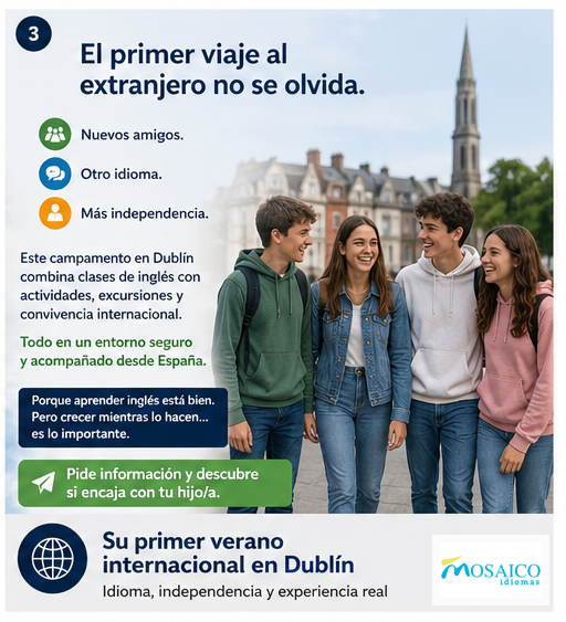 MosaicoIdiomas's tweet image. !Todo incluido en Dublín, sin complicaciones¡
Viaje, curso y actividades organizadas
Organizar un #Campamento en el extranjero puede parecer complicado.
Pero no tiene por qué serlo.
Este programa en #Dublín incluye todo desde el inicio
¡Reserva ahora!
mosaicoidiomas.es/campamento-mul…