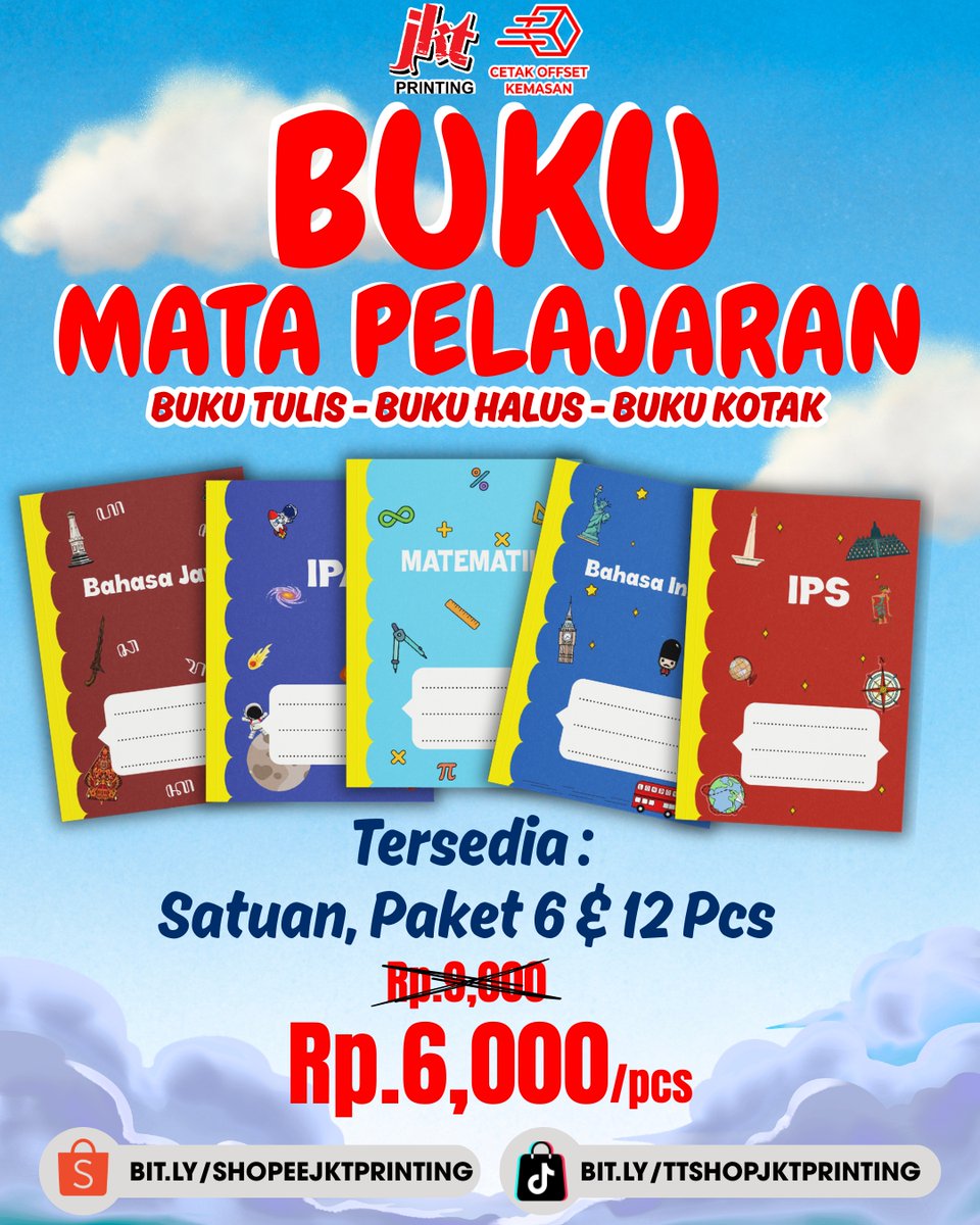 cetakoffsetmlg's tweet image. Buku Mata Pelajaran Tersedia Paket Hemat 6 dan 12 Pcs

📞 Hubungi Kami:
WA: 089676771200
WA: 0856-4506-4410

Shopee : shopee.co.id/jktprint_perce…
TikTokShop : tiktok.com/@cetakkemasant…

#buku #sekolah #bukusekolah #bukujurnal #printing #percetakan #cetakoffsetkemasan #JKTPRINTING