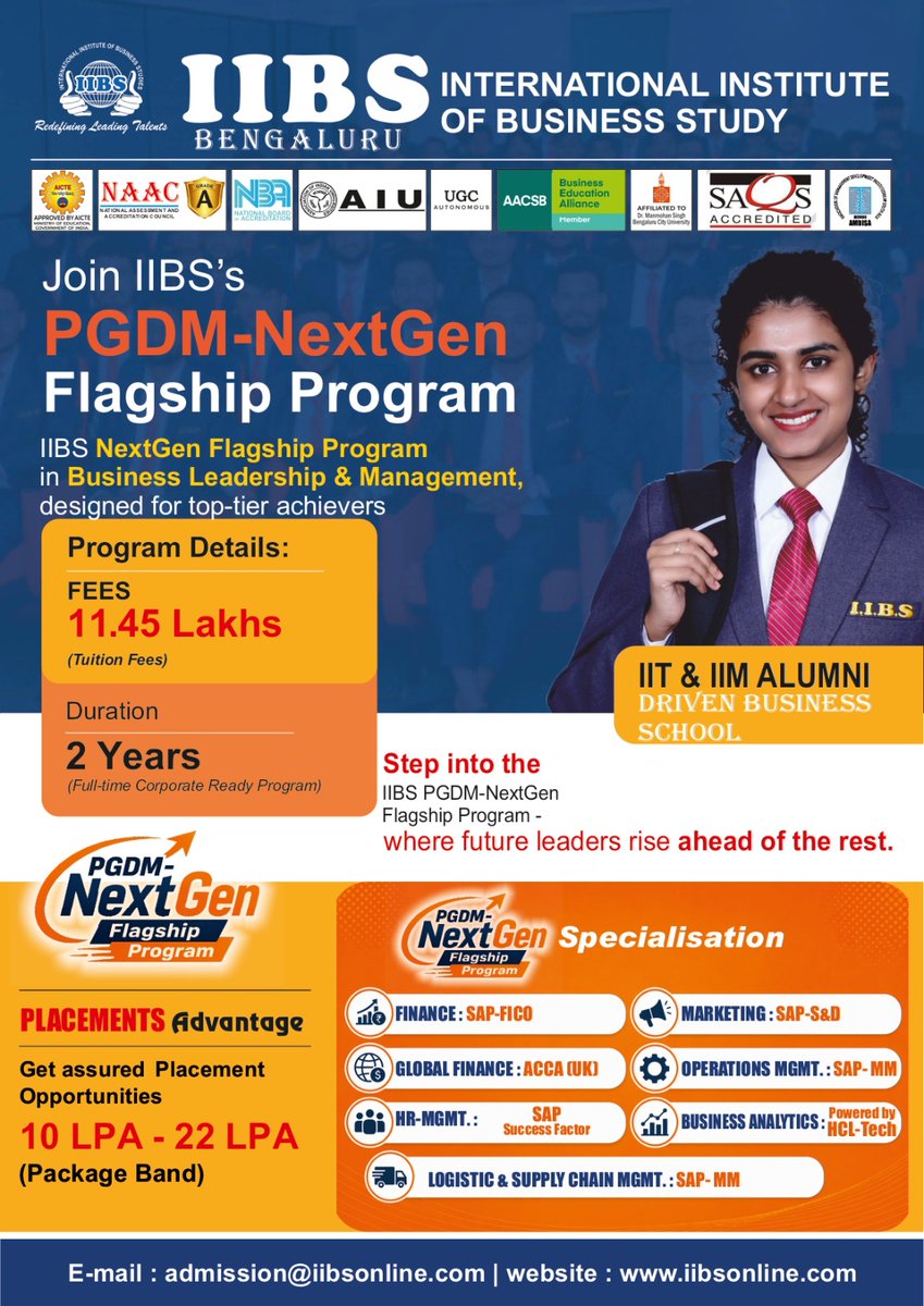 iibsonline's tweet image. 🚀 Step into the future of leadership with IIBS Bengaluru’s PGDM-NextGen Flagship Program!

🎓 Designed for ambitious achievers ready to lead in #Business Leadership &amp;amp; #Management
💼 Industry-driven #curriculum powered by SAP &amp;amp; HCL-Tech