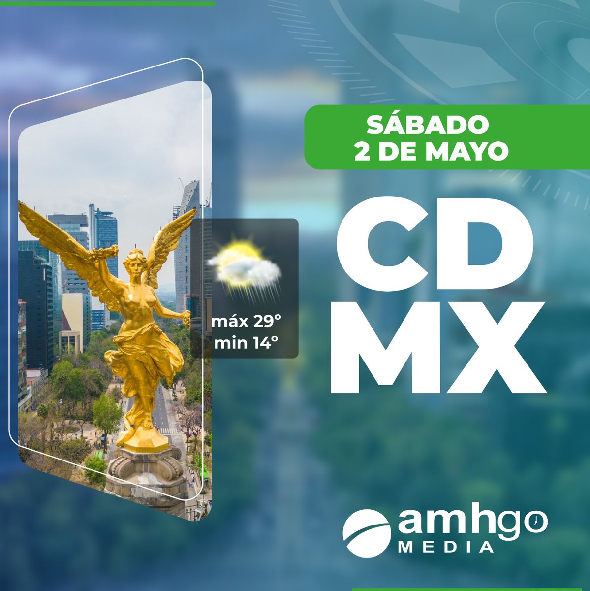 amdigitalhgo's tweet image. Sábado 2 de mayo y este es el pronóstico del clima en el estado de #Hidalgo y en la #CDMX. Sal de casa prevenido y sigue informado en amhgo MEDIA.