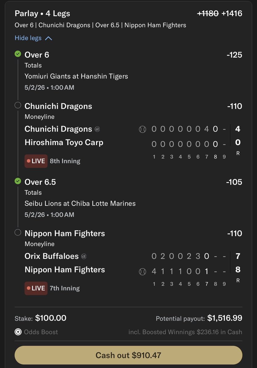 HasThePicks's tweet photo. Nippon ham 8-7. LETS FINISH STRONG ⚾️ #NPB #npbbaseball ⚾️ https://t.co/CcEElYWjwY