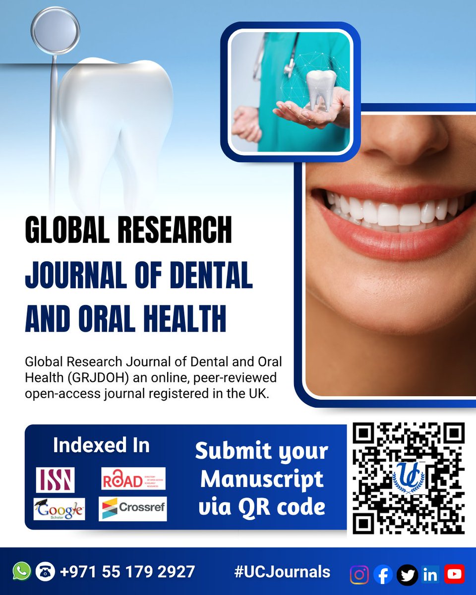 Dr_josehph's tweet image. Call for Manuscripts! 
Submit your research, reviews, or case reports to GRJDOH – an international peer-reviewed, open-access dental journal.

Learn more: ucjournals.com/global-researc…
WhatsApp: wa.me/+971551792927

#DentalResearch #OralHealth #Dentistry #AcademicPublishing