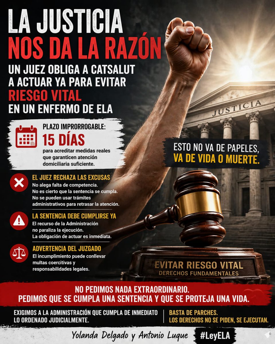 <a href="/NoSoyLaGente/">⚫️ El DiSputado®</a> Mientras, <a href="/salvadorilla/">Salvador Illa Roca</a> se niega a cumplir la Sentencia de #demandaELA que obliga, no a subvención que no llega, sino a ATENCIÓN URGENTE E INMEDIATA
<a href="/YolandaDn44/">Yolanda Delgado</a>
<a href="/JorgeMurillo85/">Jorge Murillo</a>
<a href="/EstunigaRakel/">Rakel Estuñiga</a>
<a href="/JGarrigaDomenec/">Joan Garriga</a>
<a href="/MariaEGarciaFu3/">Maria E. Garcia Fuster</a>
<a href="/MeerRocio/">Rocío De Meer ن</a>
<a href="/alejandroTGN/">Alejandro Fernández</a> 
👇