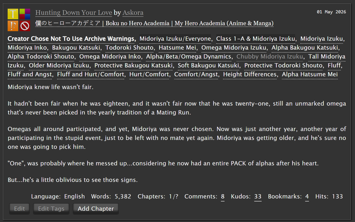 _Askora_'s tweet photo. New Fic!
An Omegaverse DekuBowl fic with tall chubby Deku :)
https://t.co/i2GU6LxFRE https://t.co/EnXFp75qEn