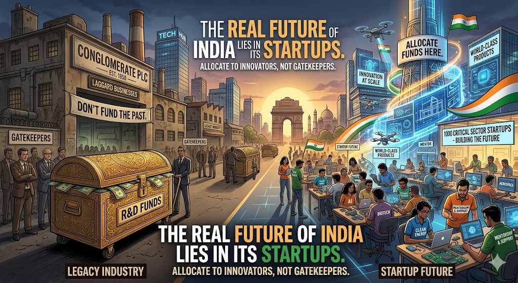 BridginDGaps's tweet image. #MakeInIndia - #Govt's move to fund #RnD is a step in right direction. But don't hand this money to #legacy #conglomerates. Instead, invest in 1,000 #DeepTech &amp;amp; critical #Startups to build the future.
We can't afford to miss the bus subsidizing businesses that don't #innovate!