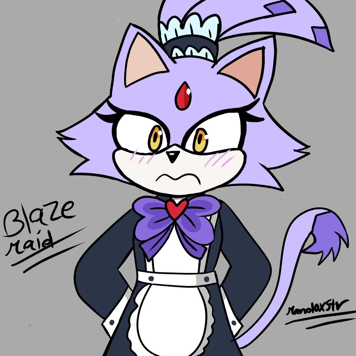 ManoloxSTR's tweet photo. I redrew this old drawing I had done, can you see the improvement? Blaze the cat Maid 💜✨ #BlazeTheCat #sonicthehedgehod #sonicaArt https://t.co/L04PSjjP2D