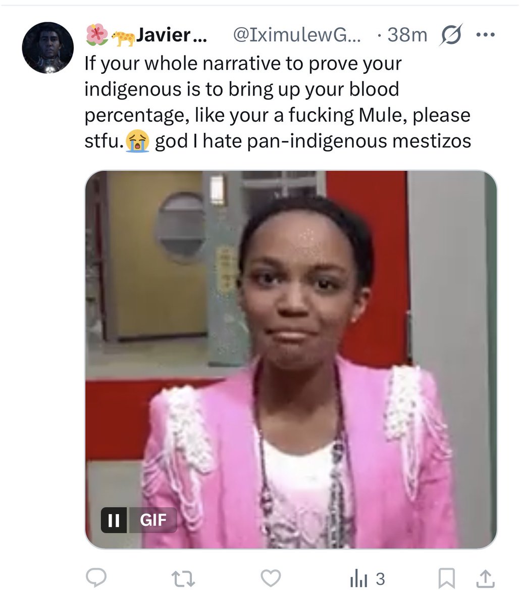Love it when people block but continue replying to your stuff and talking about you to make it seem like they had the last word and won. I’m not mestizo and I was raised in my culture and surrounded by other natives my whole life!