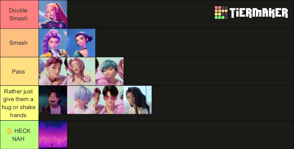 DNickson345's tweet photo. My Kpop demon Hunters Smash Or Pass List tier 

#kpopdemonhunters https://t.co/D71MBnxKls