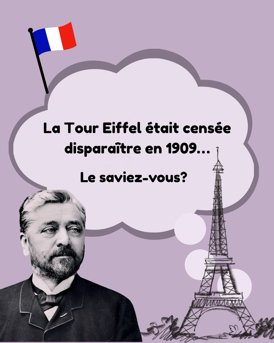 HachetteFLE's tweet photo. 💡 MINUTE FRANCOPHONE 💡

🗼 Le savais-tu ? La Tour Eiffel devait disparaître après seulement 20 ans !

📊 Construite pour l’Exposition universelle de 1889, elle devait initialement être démontée en 1909.

#FLE #HachetteFLE #francophonie #TourEiffel #Paris https://t.co/8F76bCNzeu