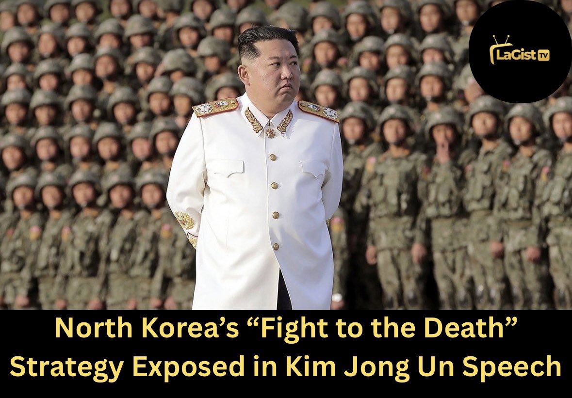 LagistTv's tweet image. North Korea’s Kim Jong Un reveals extreme battlefield doctrine praising soldiers who chose death over capture in Ukraine war, highlighting harsh military ideology and deepening ties with Russia amid ongoing conflict.#NorthKorea #KimJongUn #UkraineWar #RussiaUkraine