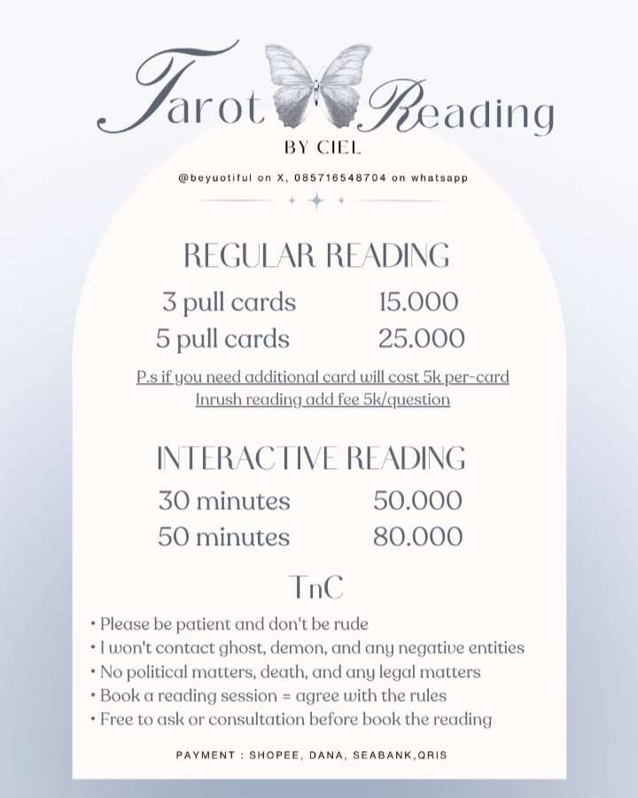 saddycloud's tweet photo. @rosyfaeling Hai Kak! Ciel open tarot reading start from 15k aja nih. Yuk langsung DM aja atau chat ke WA ya! 💗

💌: @beyuotiful
☎️: https://t.co/I3aMLNY4xB https://t.co/U0mGSrLcwq