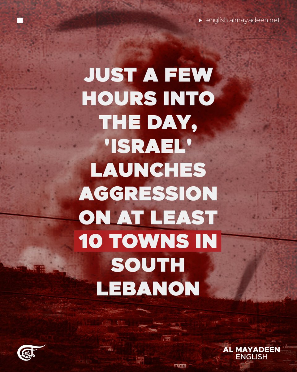 MayadeenEnglish's tweet image. The Israeli occupation has been carrying out an intense wave of aggression across southern Lebanon this morning.

Just a few hours into the day, Al Mayadeen’s correspondent reported that "Israel" aggressed against at least 10 towns across multiple districts.

In the #Tyre