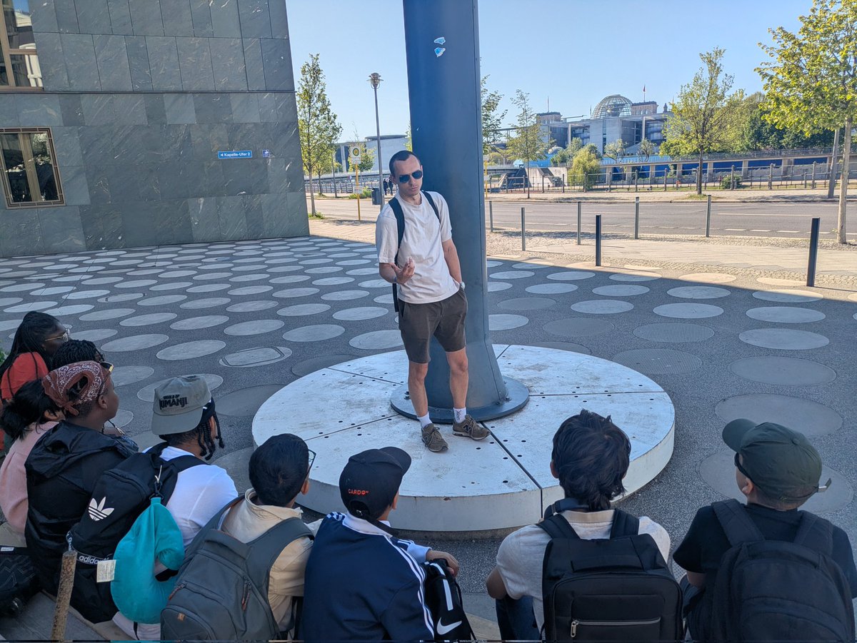 CWSCroydon's tweet photo. CWS@Berlin Day 2....at the entrance of the Futurium....Mr G gave the kids a  quick history lesson about Reichstag Building..(House of Parliament) https://t.co/qSsdwIei8q