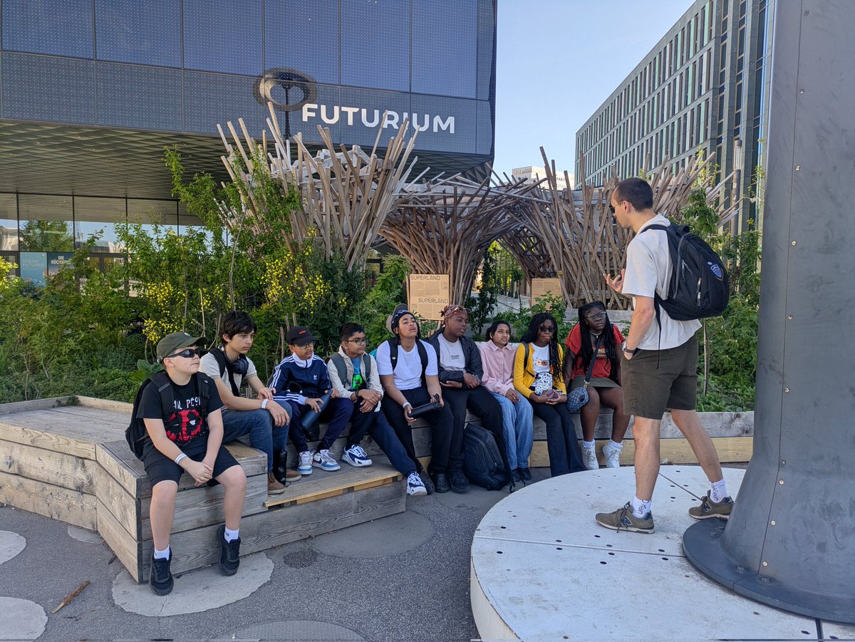 CWSCroydon's tweet photo. CWS@Berlin Day 2....at the entrance of the Futurium....Mr G gave the kids a  quick history lesson about Reichstag Building..(House of Parliament) https://t.co/qSsdwIei8q