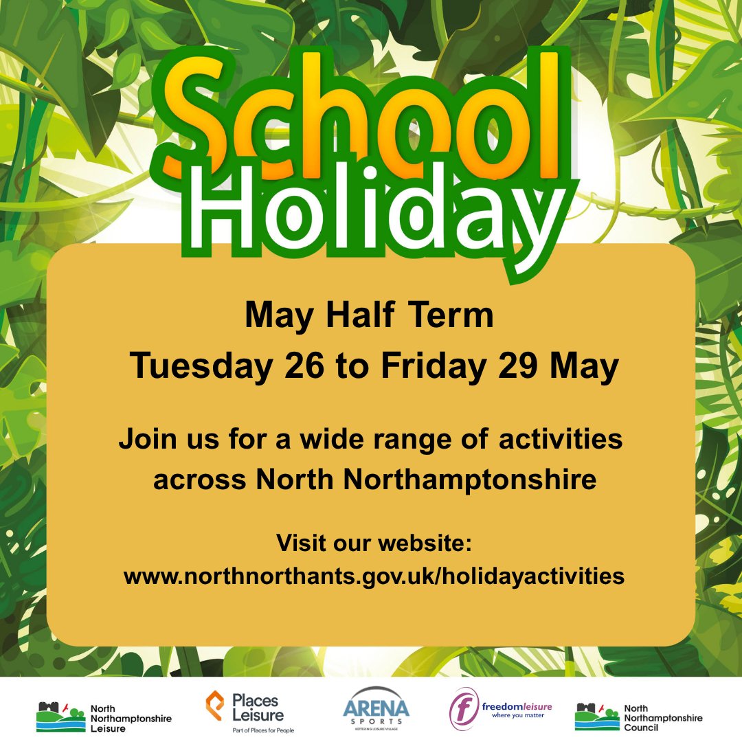 NN_Leisure's tweet image. Join us this May half term, Tuesday 26 to Friday 29 May, for activities across North Northamptonshire. Xplorer, Nature Walk,  Active Play &amp;amp; Bounce, creche, fun and float, leisure swims and sports and more! northnorthants.gov.uk/holidayactivit…
#HalfTerm #Fun 
@NNorthantsC @PublicHealthNN