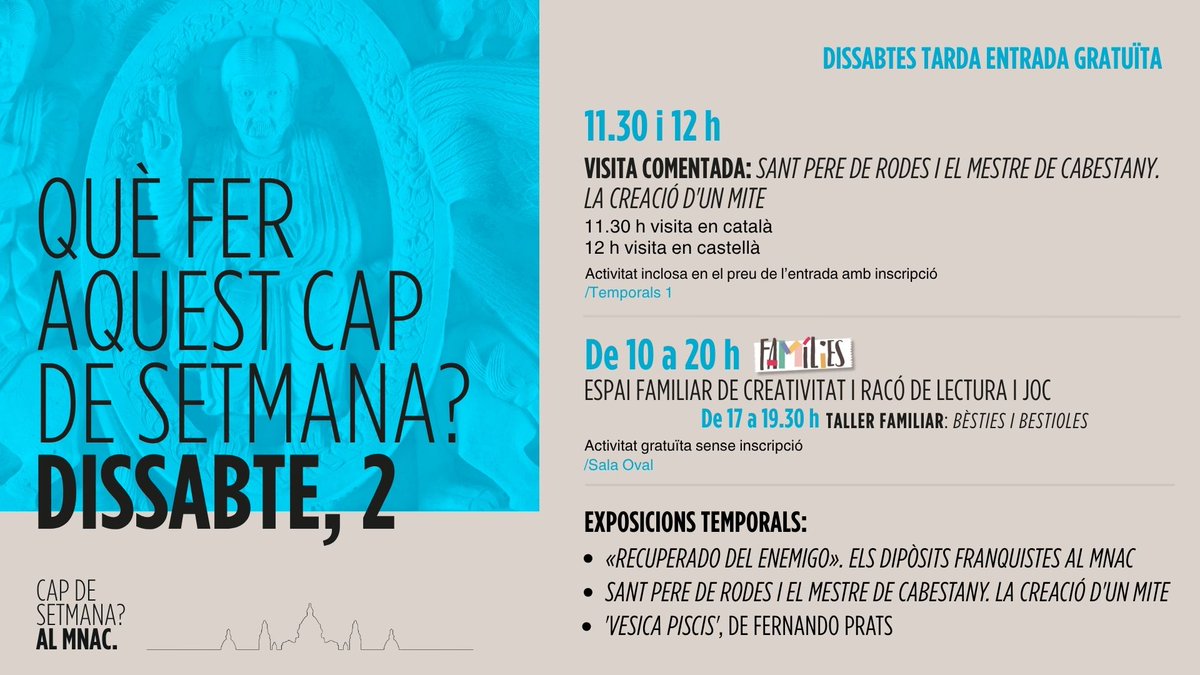 MuseuNac_Cat's tweet photo. 🗣️ Aquest dissabte seguim explorant l’exposició «Sant Pere de Rodes i el Mestre de Cabestany» amb les visites comentades! 

I si vens #EnFamília no us perdeu el taller de dissabte "Bèsties i bestioles" per descobrir els animals fantàstics medievals. 🐉

📲 https://t.co/qdVFura7hK https://t.co/1msw5Wt4SS