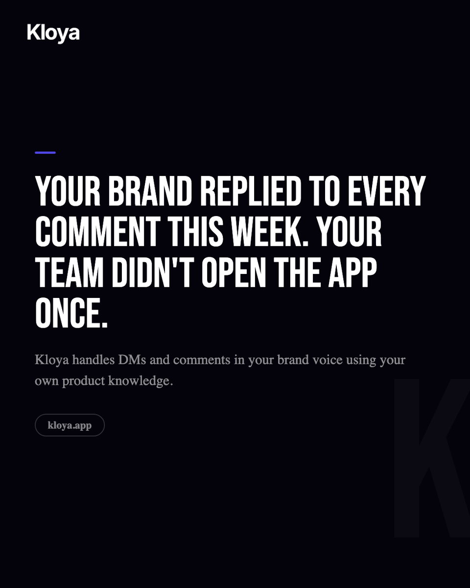 KloyaApp's tweet photo. 500 unread DMs. Every one is a connection you did not make.

Kloya replies to every message and comment in your voice, 24/7. Your fans feel seen. You stay focused on creating.
#Kloya #DMAutomation #InstagramGrowth #CreatorTools #ContentCreator https://t.co/mWXzutHRKr