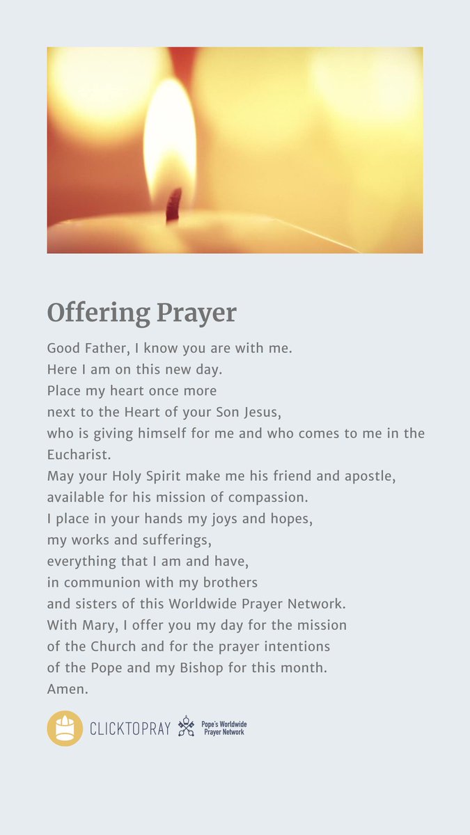 clicktopray_en's tweet photo. 🌍The Pope's Worldwide Prayer Network invites you to offer up your day and make you more available to the mission of compassion for the world.
In #ClickToPray we invite you to pray and share the prayer of this month.
👉https://t.co/fWM5qGhG38
#PopesPrayerApp #DeepenYourPrayer https://t.co/4RocYjPtUk