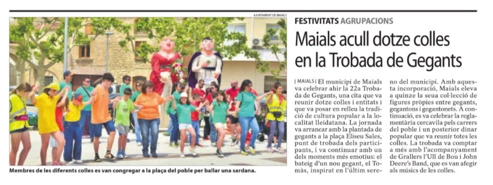 ajmaials's tweet photo. Els diaris @SEGREcom i @LaManyanacat es fan ressò de la gran jornada que vam viure ahir a Maials!! 🗞️

#Maials https://t.co/F0eCTKNaus