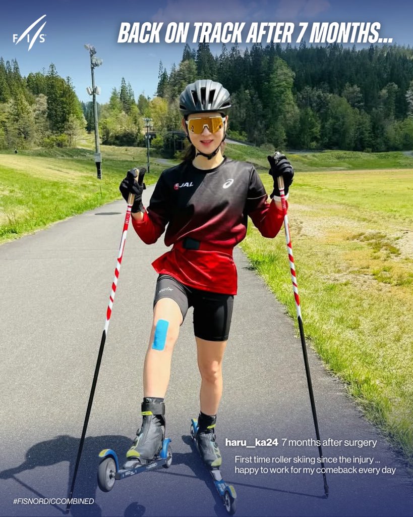 fisnoco's tweet image. Haruka Kasai🇯🇵 back on track and ready to kick-off the 2026/27 season with a first roller skiing session 7 months after her ACL injury💪

All the best for your further recovery!🙌

#fisnoco #nordiccombined #wintersport