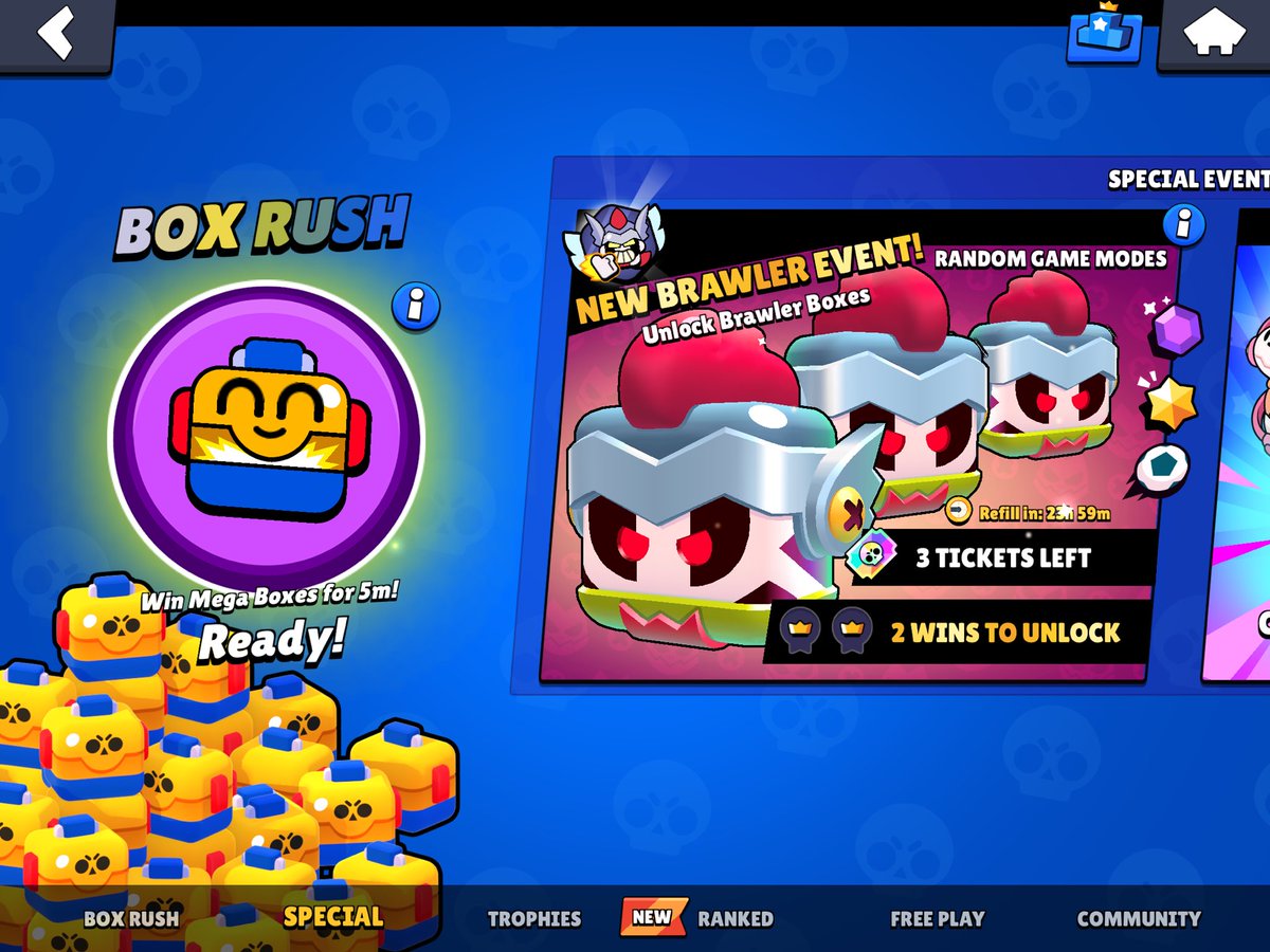 MMJRSBrawlStars's tweet photo. Mega Box Rush is NOW available! ✨
Get as many wins as you can in 5 mins to win a lot of mega boxes!
Let me know how many you unlocked!
Follow for more Brawl Stars content!
#BrawlStars #MegaBoxRush #BoxRush https://t.co/YpMesHGKwy