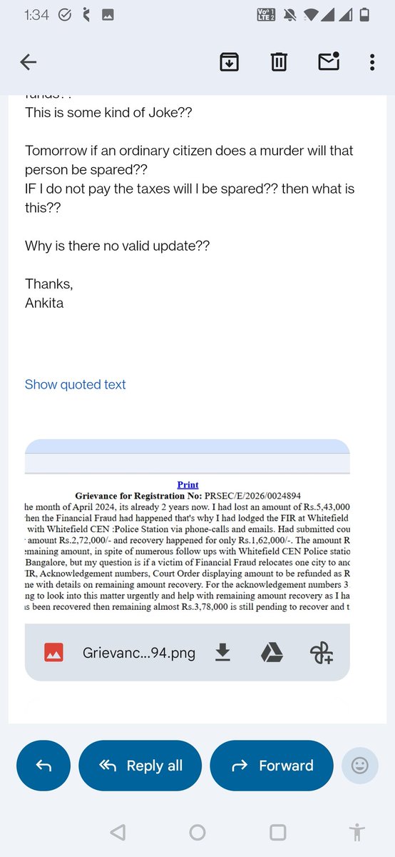 GoExotic247's tweet photo. @CENPSwhitefield @dcpwhitefield @DgpKarnataka Kindly help me with valid update, it's already 2 years, what is happening?? Why no update whether I call police station or send email? https://t.co/82Y0bNicx2