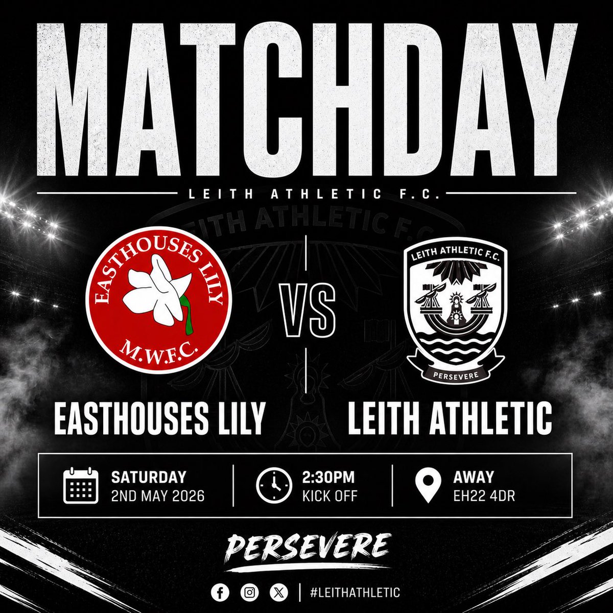 LeithAthEoS's tweet image. MATCHDAY🏁⚽️

We’re on the road today to face Easthouses in the league, kicking off at 2:30pm.

Come along and support the lads as we look for another three points! 🖤

#PERSEVERE