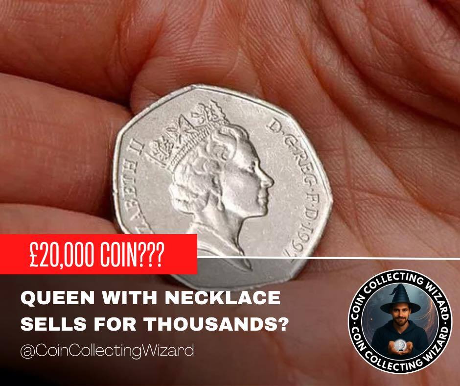 CoinCollectWiz's tweet photo. 🚨 50p QUEEN NECKLACE WORTH THOUSANDS?! 👑💰

You’ve probably seen the posts going around… a 50p coin turned into a Queen necklace supposedly selling for THOUSANDS 😳

Sounds like you’ve hit the jackpot if you’ve got one, right?

❌ WRONG.

Here’s the t… https://t.co/5FtrnCm7uK https://t.co/TgUyxCd37b