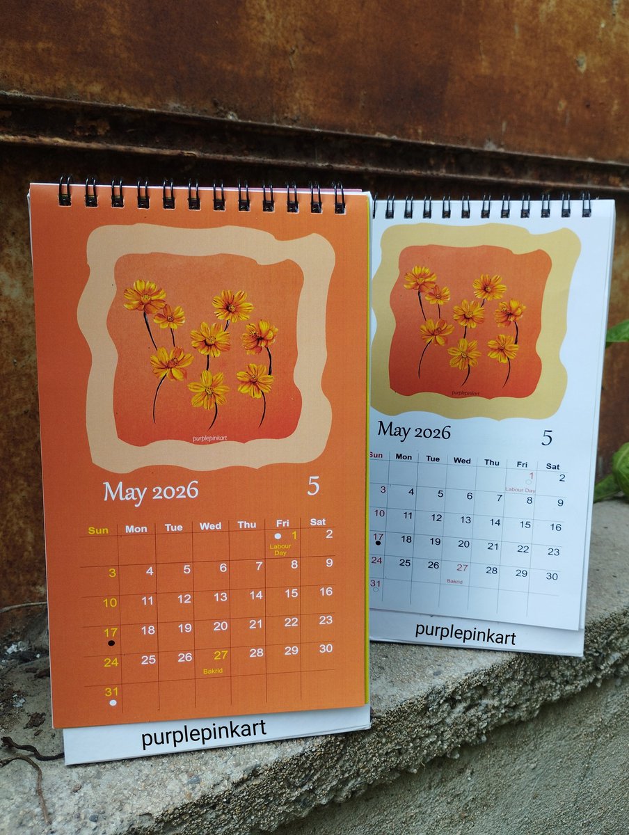 PurplepinkArt's tweet image. Hello May ☀
@PurplepinkArt 

Calendar Design 2026

Email Id- purplepink.art2@gmail.com

#calendar #may #CalendarDesign #calendardesigner #designer #artist #purplepinkart #art #illustration #flowers #flowerprints #flowerdesign #handmadecalendar #colours #IndianCalendar