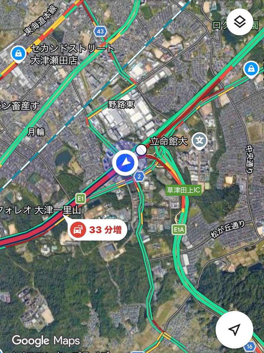 corapiston's tweet photo. 2026/05/02 1700動かない。京都まで1時間　#草津JCT #名神高速道路　#kinki_highway https://t.co/h7kB674PfU