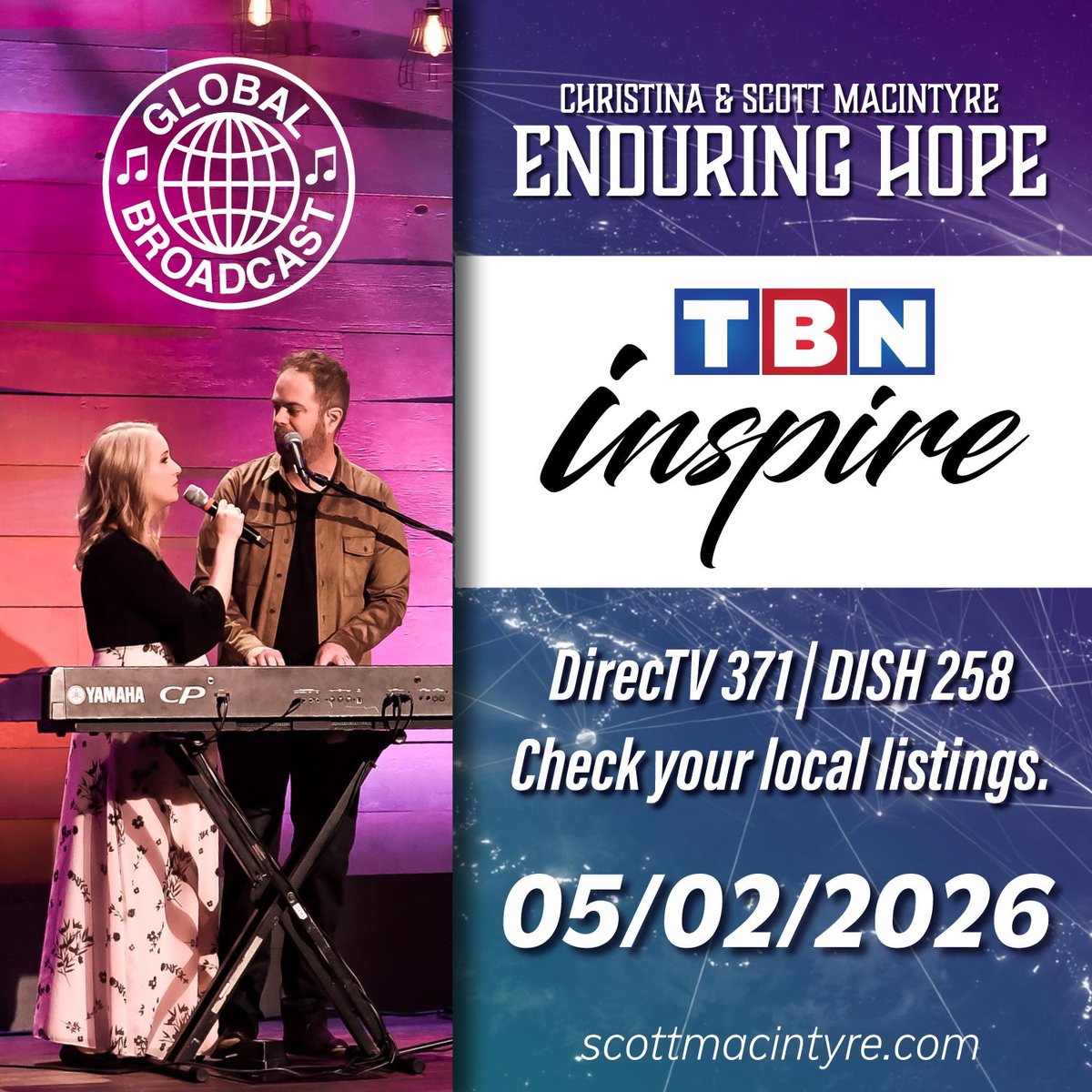 ScottDMacIntyre's tweet photo. TBN Inspire is airing our "Enduring Hope" TV Special worldwide, this morning at 7:30 AM Eastern, 4:30 AM Pacific! 🎶 #EnduringHope #AmericanIdol #Overcomer #Broadcast https://t.co/kwC3SWKpwc